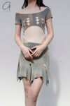 RUI segment dyeing lit low -waist short skirt RSS23KN05 dawn yellow and blue gradient